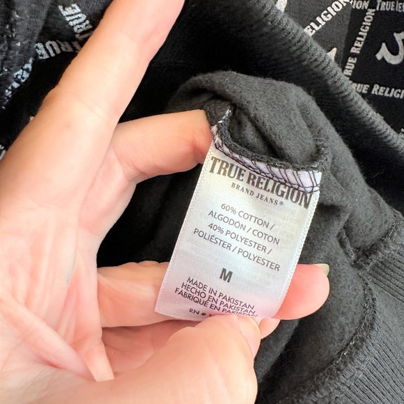 True Religion New Black & White Logo-Print Full Zip-Up Hoodie Youth MEDIUM - Picture 6 of 9